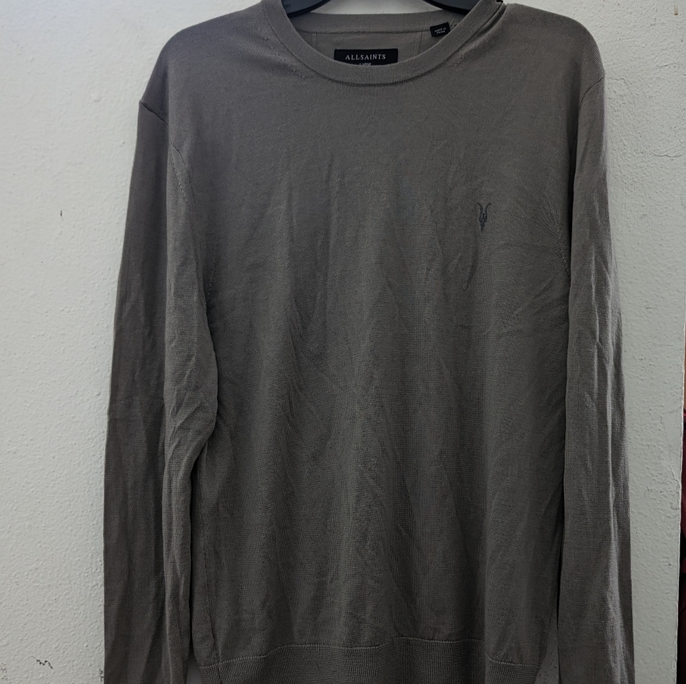 All Saints Safari Taupe (dark gray brown) Wool Sweater. Men's Size Large